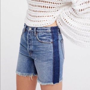 NWOT Free People Fringe Distressed Long Jean Short